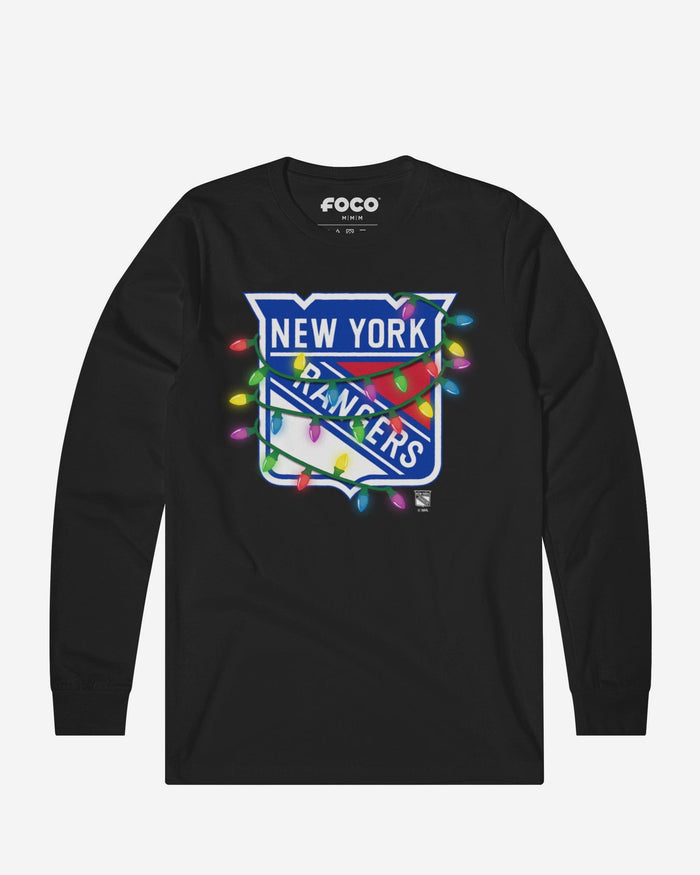 New York Rangers Primary Logo Holiday Lights Long Sleeve T-Shirt FOCO S - FOCO.com