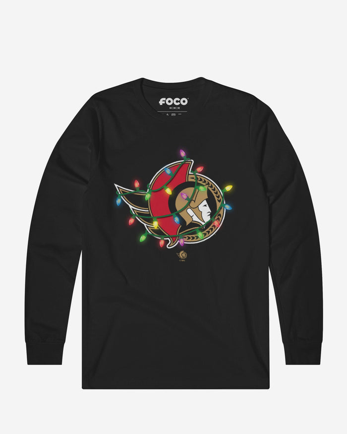 Ottawa Senators Primary Logo Holiday Lights Long Sleeve T-Shirt FOCO S - FOCO.com