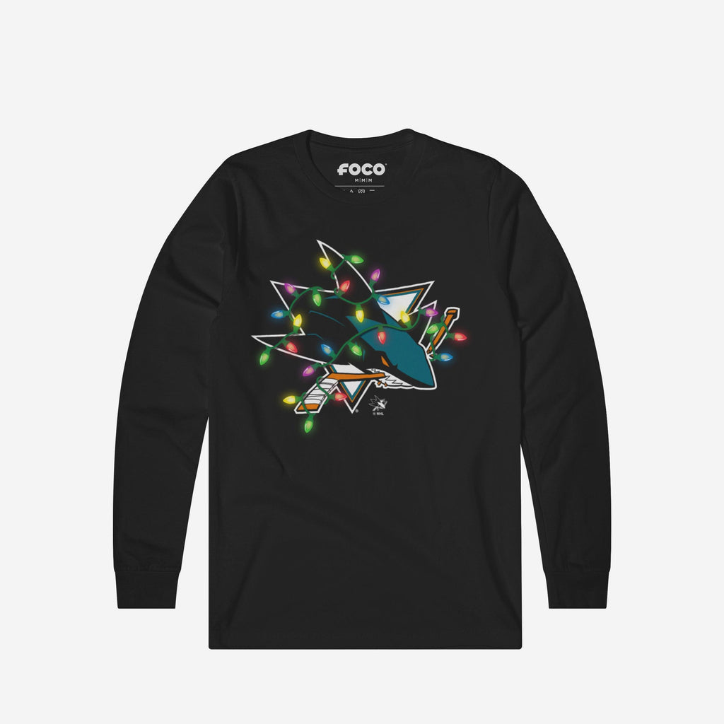 San Jose Sharks Primary Logo Holiday Lights Long Sleeve T-Shirt FOCO S - FOCO.com