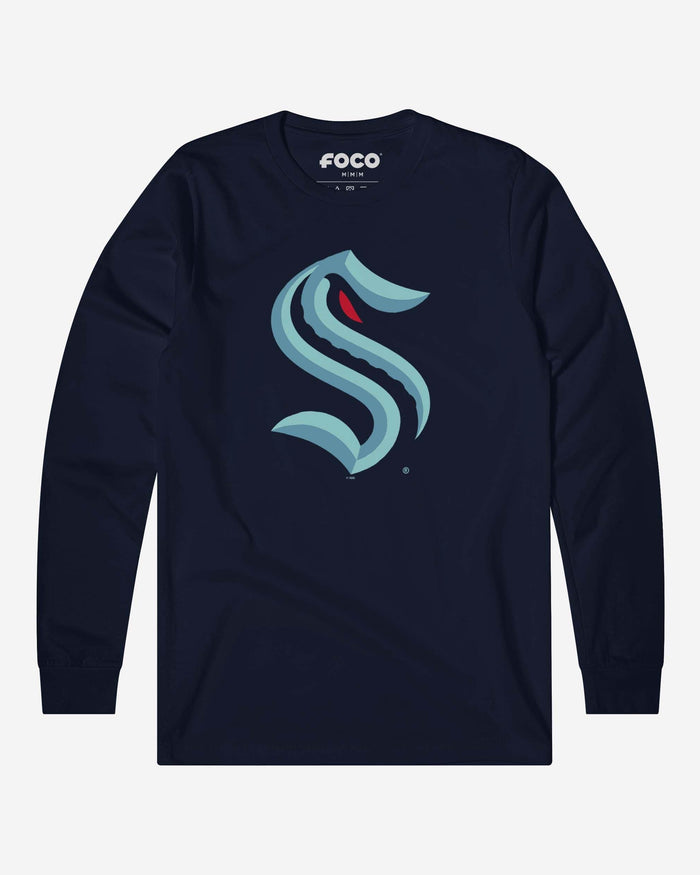 Seattle Kraken Primary Logo Long Sleeve T-Shirt FOCO Navy S - FOCO.com