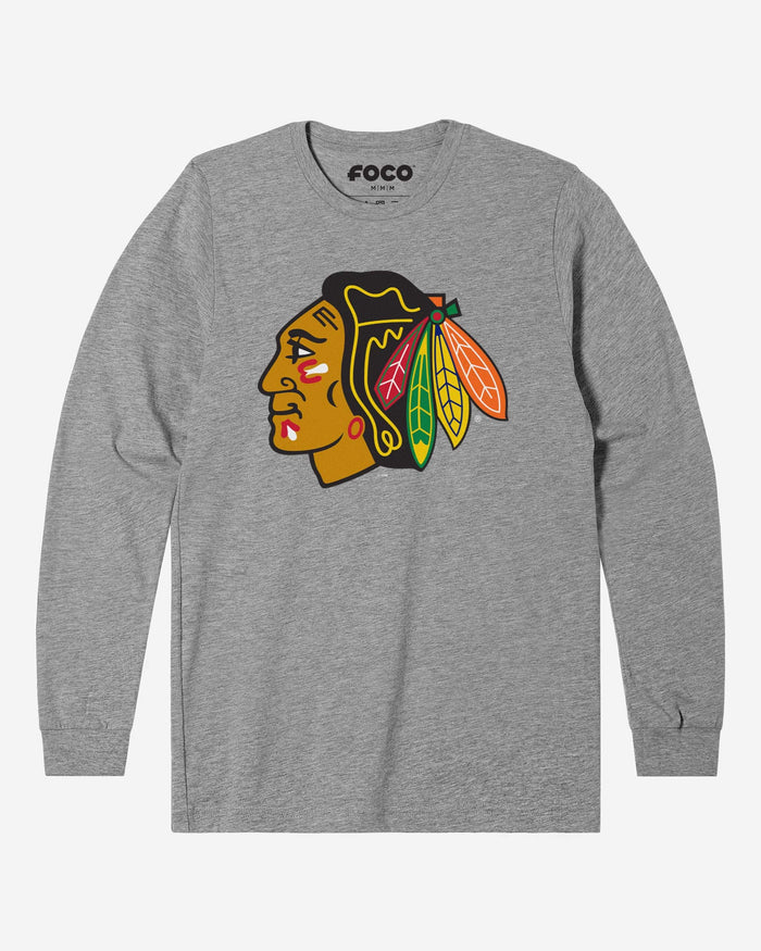 Chicago Blackhawks Primary Logo Long Sleeve T-Shirt FOCO Athletic Heather S - FOCO.com