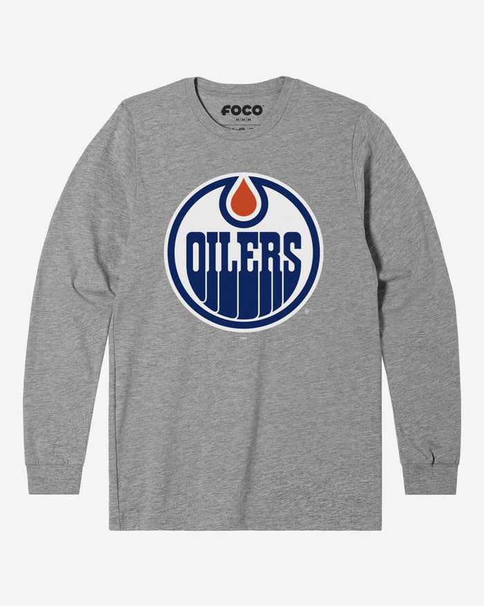 Edmonton Oilers Primary Logo Long Sleeve T-Shirt FOCO Athletic Heather S - FOCO.com