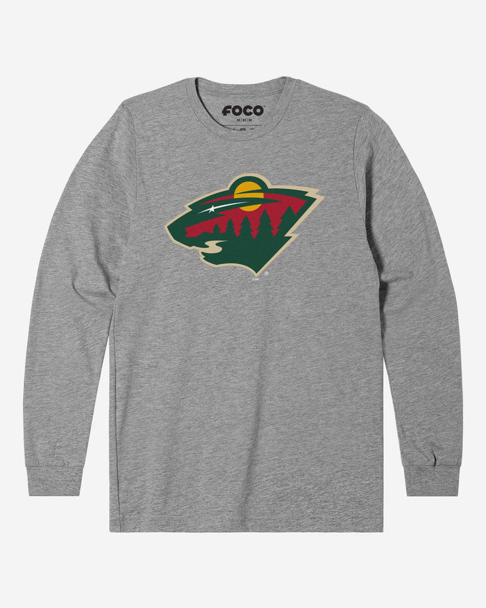 Minnesota Wild Primary Logo Long Sleeve T-Shirt FOCO Athletic Heather S - FOCO.com