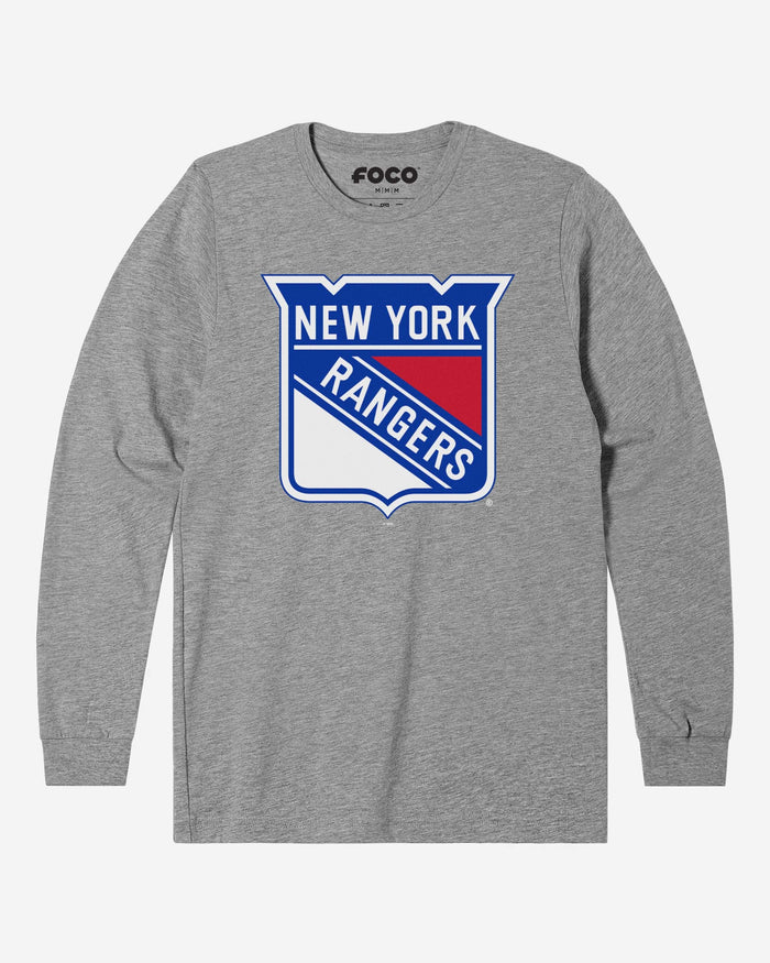 New York Rangers Primary Logo Long Sleeve T-Shirt FOCO Athletic Heather S - FOCO.com