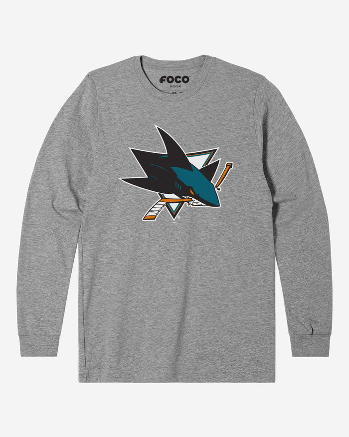 San Jose Sharks Primary Logo Long Sleeve T-Shirt FOCO Athletic Heather S - FOCO.com