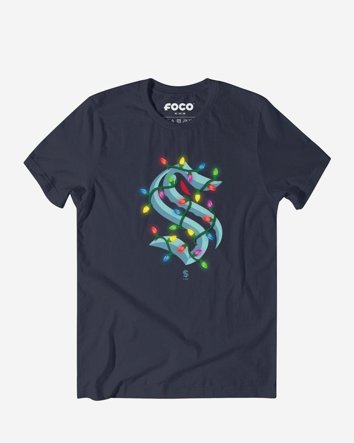 Seattle Kraken Primary Logo Holiday Lights T-Shirt FOCO S - FOCO.com