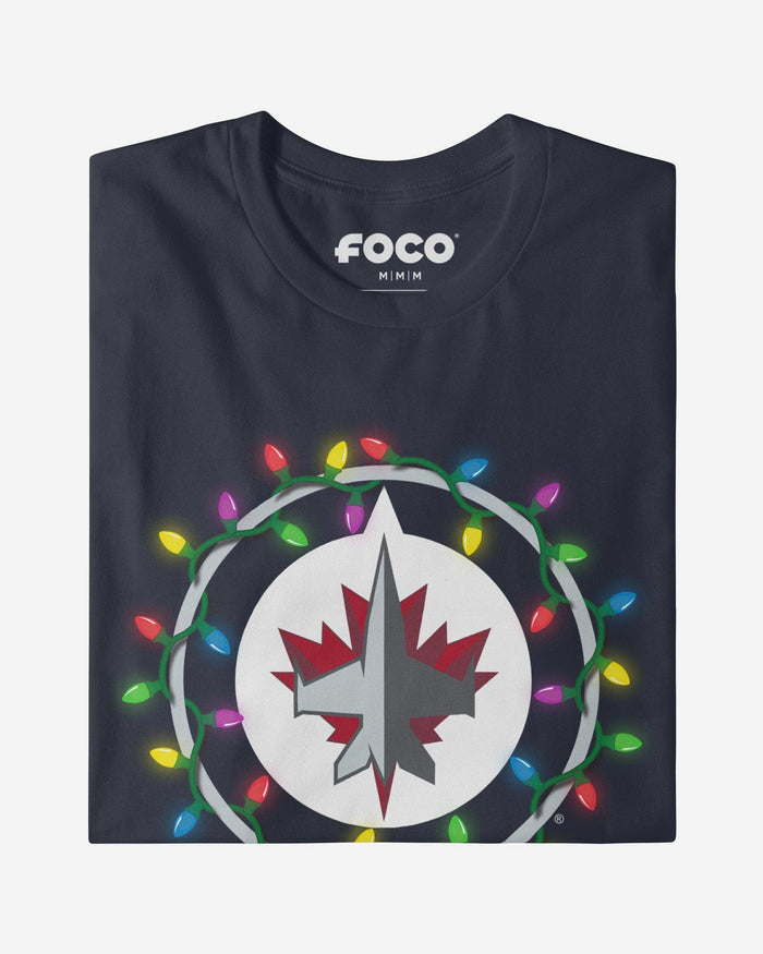 Winnipeg Jets Primary Logo Holiday Lights T-Shirt FOCO S - FOCO.com