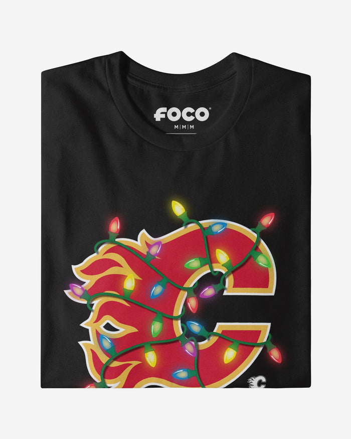 Calgary Flames Primary Logo Holiday Lights T-Shirt FOCO S - FOCO.com