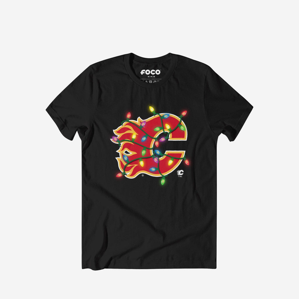 Calgary Flames Primary Logo Holiday Lights T-Shirt FOCO S - FOCO.com