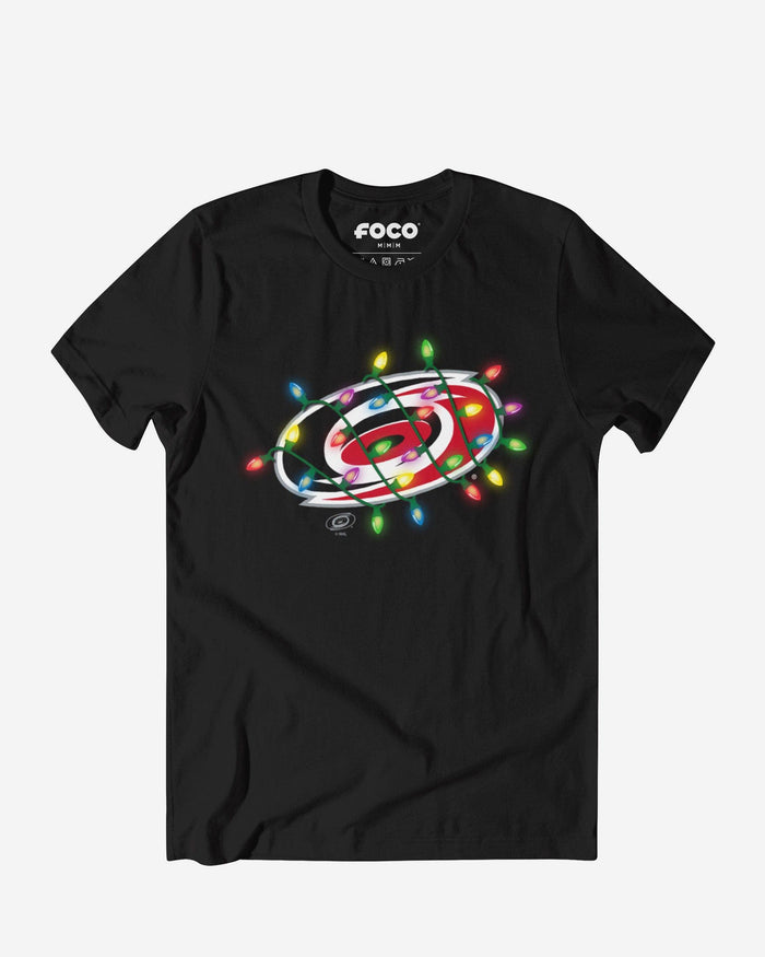Carolina Hurricanes Primary Logo Holiday Lights T-Shirt FOCO S - FOCO.com