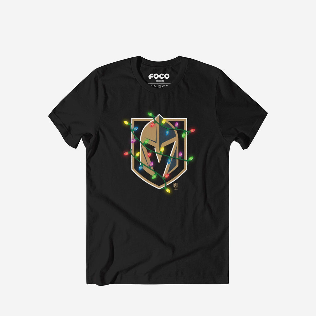 Vegas Golden Knights Primary Logo Holiday Lights T-Shirt FOCO S - FOCO.com