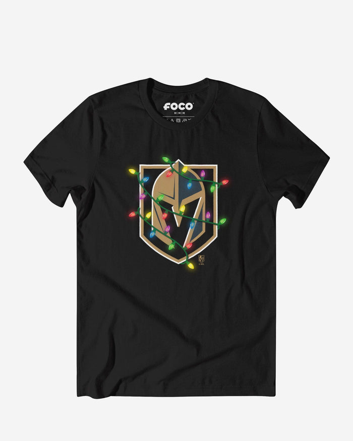 Vegas Golden Knights Primary Logo Holiday Lights T-Shirt FOCO S - FOCO.com