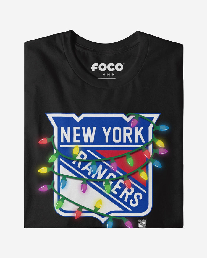 New York Rangers Primary Logo Holiday Lights T-Shirt FOCO S - FOCO.com