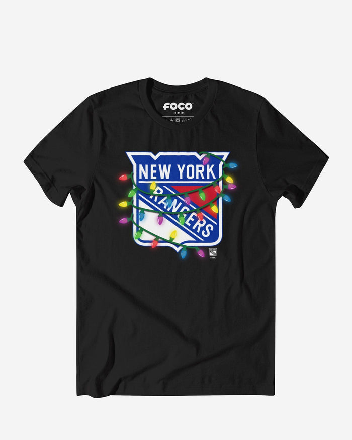 New York Rangers Primary Logo Holiday Lights T-Shirt FOCO S - FOCO.com