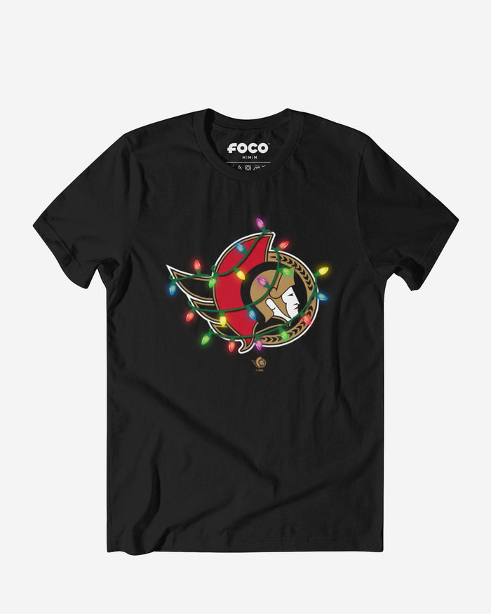 Ottawa Senators Primary Logo Holiday Lights T-Shirt FOCO S - FOCO.com
