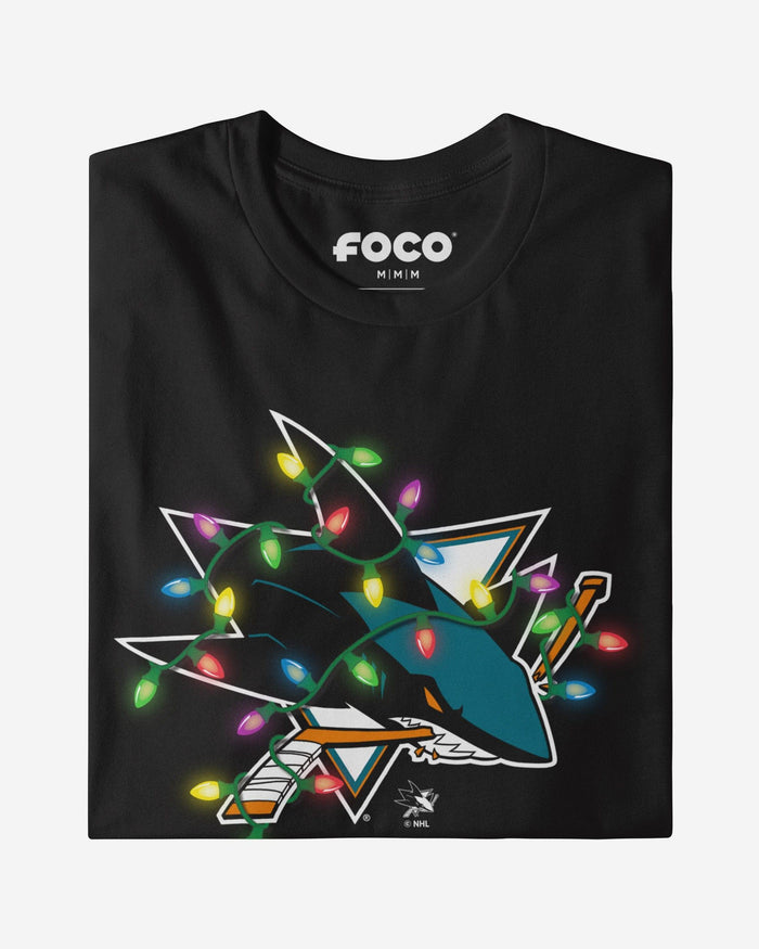 San Jose Sharks Primary Logo Holiday Lights T-Shirt FOCO S - FOCO.com