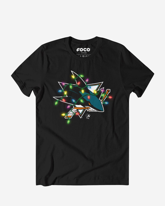 San Jose Sharks Primary Logo Holiday Lights T-Shirt FOCO S - FOCO.com