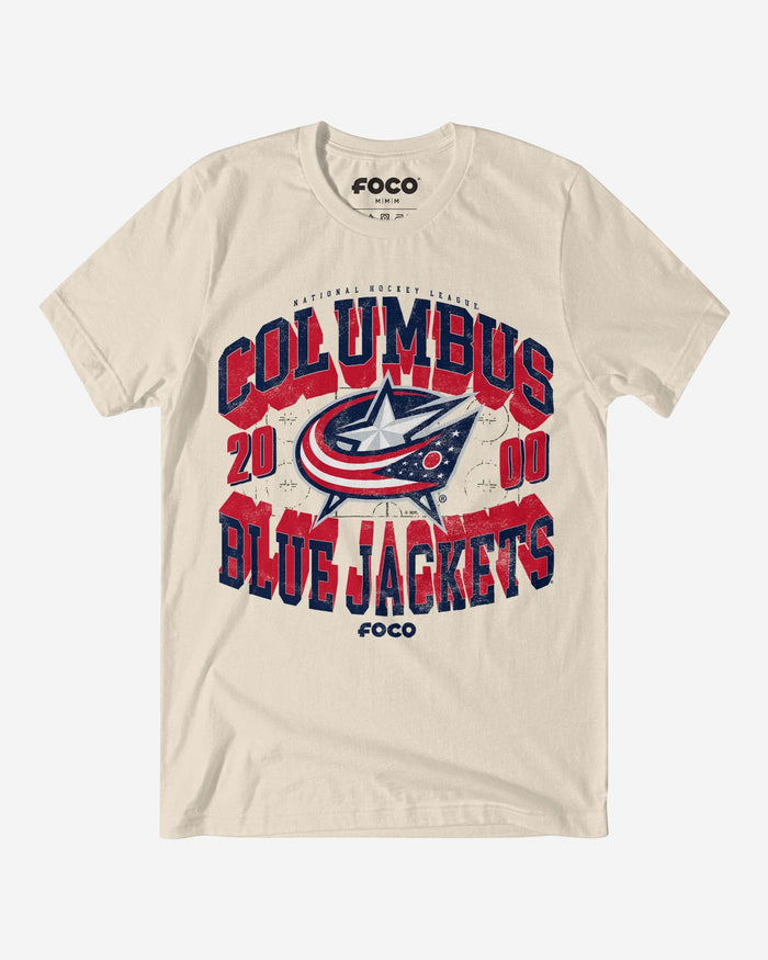 Columbus Blue Jackets Rink Arched Wordmark T-Shirt FOCO Natural S - FOCO.com