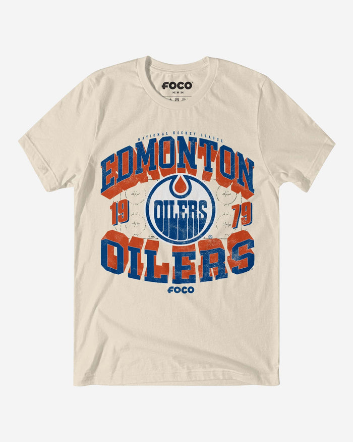 Edmonton Oilers Rink Arched Wordmark T-Shirt FOCO Natural S - FOCO.com