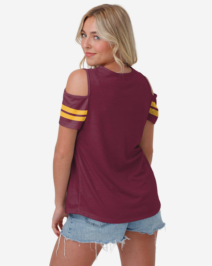Washington Commanders Womens Cold Shoulder T-Shirt FOCO S - FOCO.com