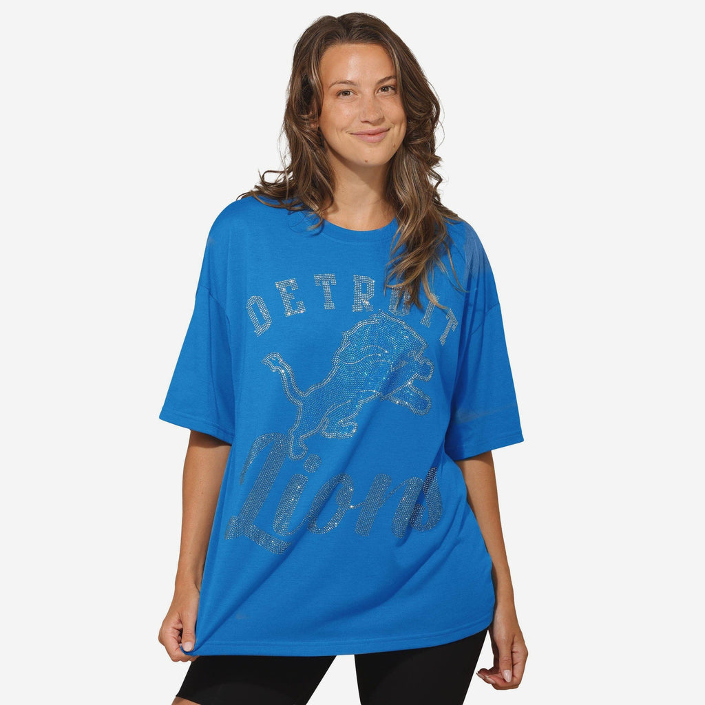 Detroit Lions Womens Rhinestone Logo Oversized T-Shirt FOCO S - FOCO.com