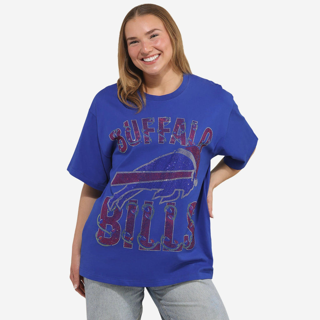 Buffalo Bills Womens Rhinestone Logo Oversized Holiday T-Shirt FOCO S - FOCO.com
