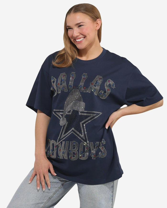 Dallas Cowboys Womens Rhinestone Logo Oversized Holiday T-Shirt FOCO S - FOCO.com