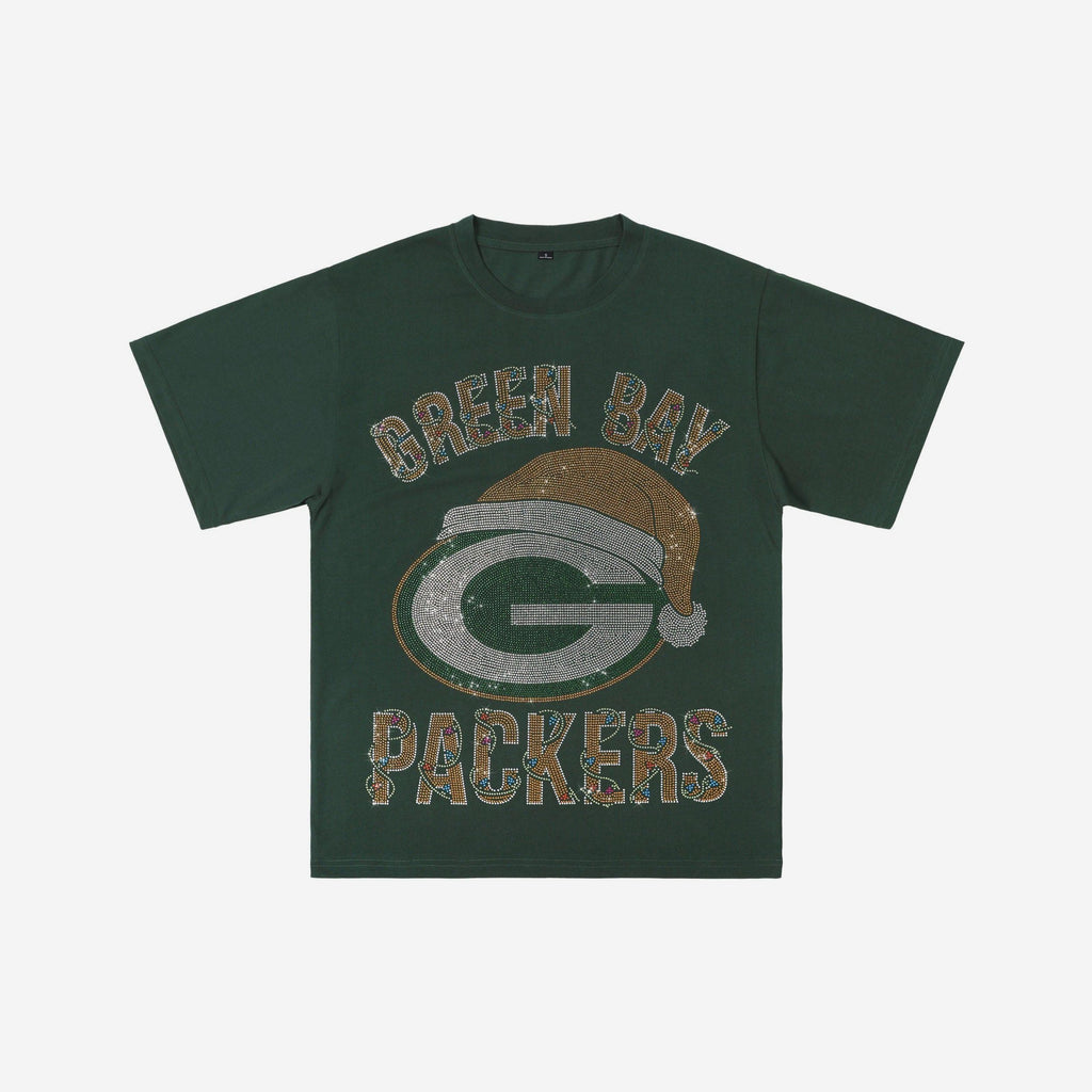 Green Bay Packers Womens Rhinestone Logo Oversized Holiday T-Shirt FOCO S - FOCO.com