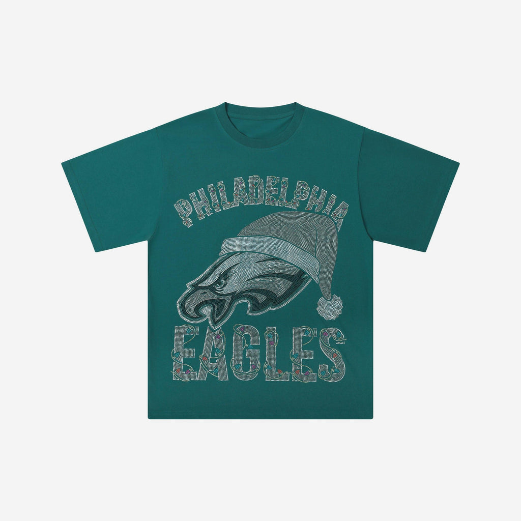 Philadelphia Eagles Womens Rhinestone Logo Oversized Holiday T-Shirt FOCO S - FOCO.com
