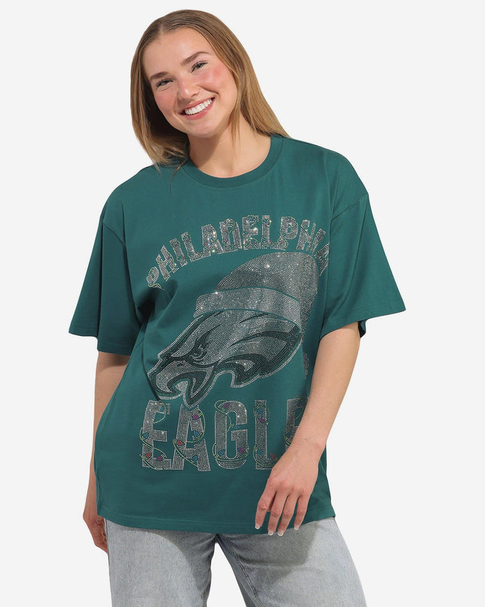 Philadelphia Eagles Womens Rhinestone Logo Oversized Holiday T-Shirt FOCO S - FOCO.com