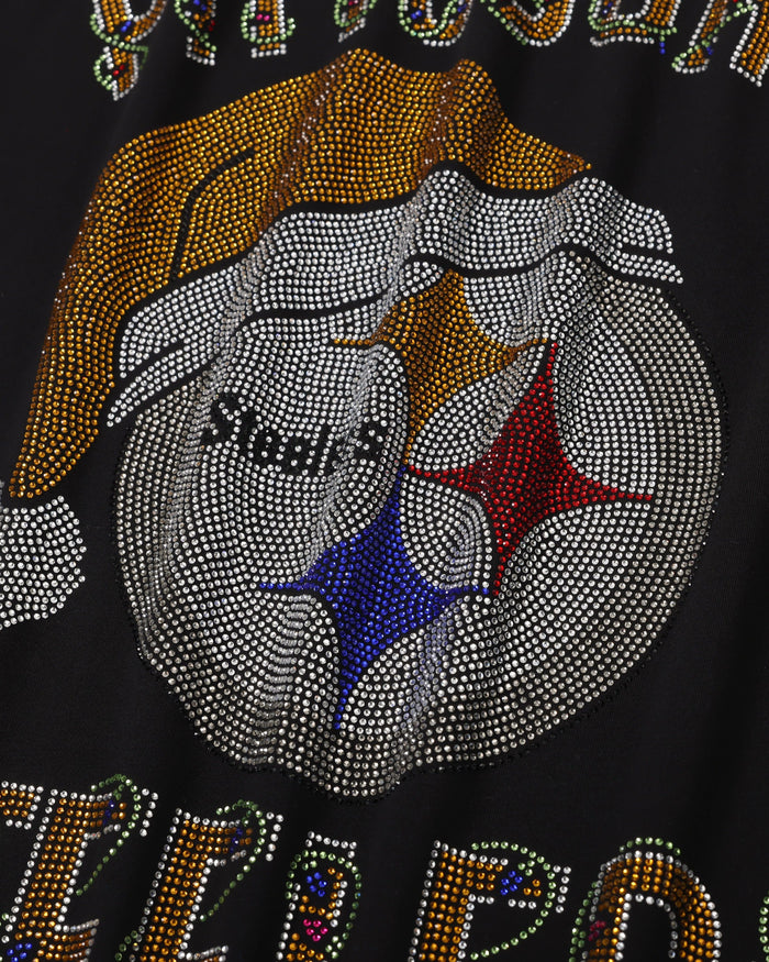 Pittsburgh Steelers Womens Rhinestone Logo Oversized Holiday T-Shirt