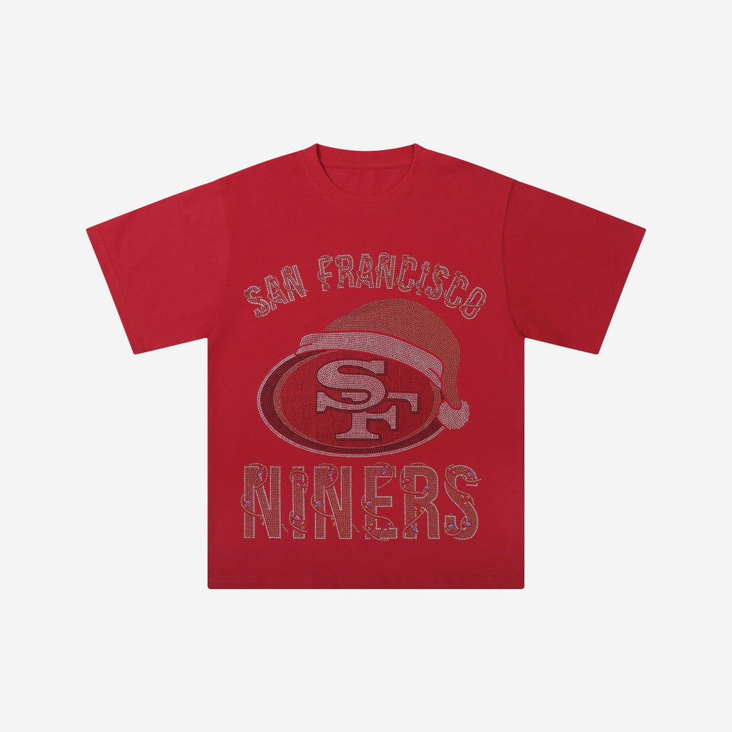 San Francisco 49ers Womens Rhinestone Logo Oversized Holiday T-Shirt FOCO S - FOCO.com