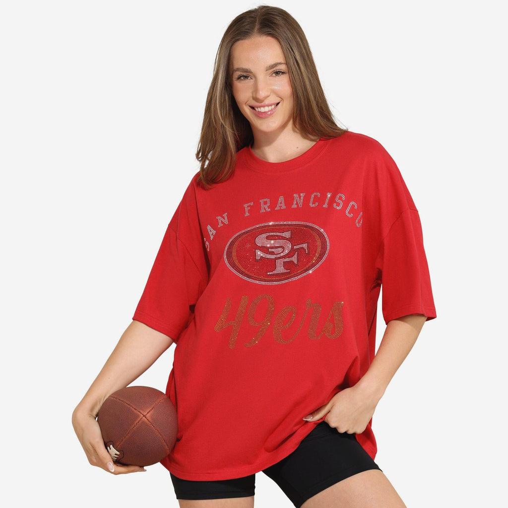 San Francisco 49ers Womens Rhinestone Logo Oversized T-Shirt FOCO S - FOCO.com