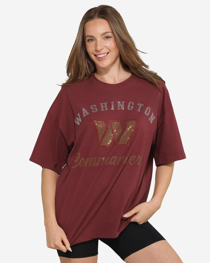 Washington Commanders Womens Rhinestone Logo Oversized T-Shirt FOCO S - FOCO.com