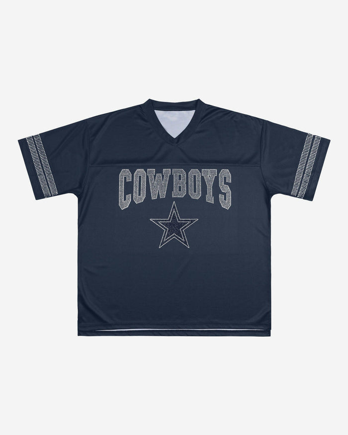 Dallas Cowboys Womens Rhinestone Logo Oversized V-Neck Mesh T-Shirt FOCO S - FOCO.com