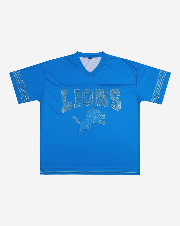 Detroit Lions Womens Rhinestone Logo Oversized V-Neck Mesh T-Shirt FOCO S - FOCO.com