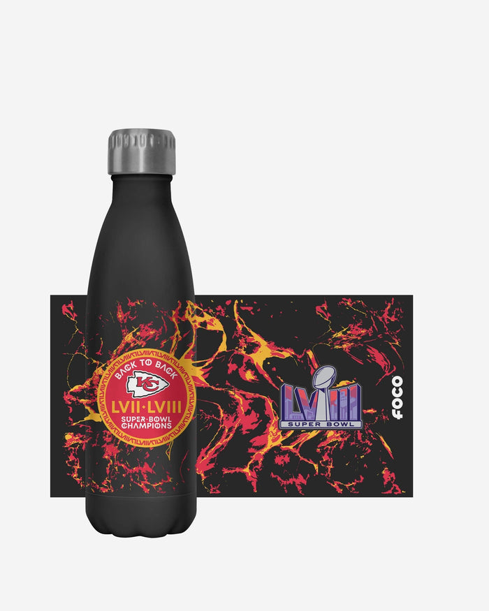 Kansas City Chiefs Super Bowl LVIII Champions Black Marble 17 oz Stainless Steel Bottle FOCO - FOCO.com