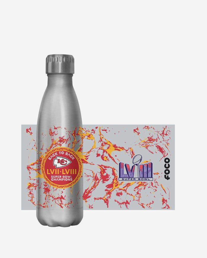 Kansas City Chiefs Super Bowl LVIII Champions Silver Marble 17 oz Stainless Steel Bottle FOCO - FOCO.com