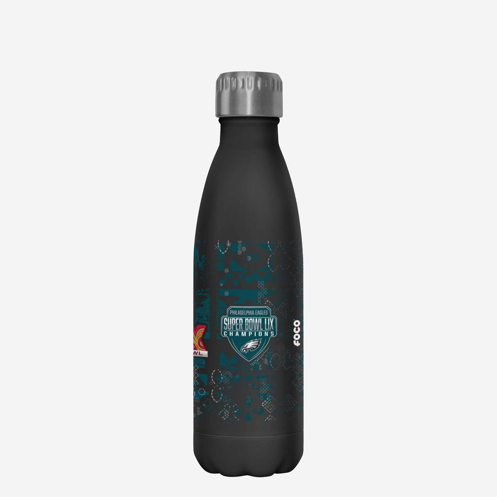 Philadelphia Eagles Super Bowl LIX Champions Stencil Black 17 oz Stainless Steel Bottle FOCO - FOCO.com