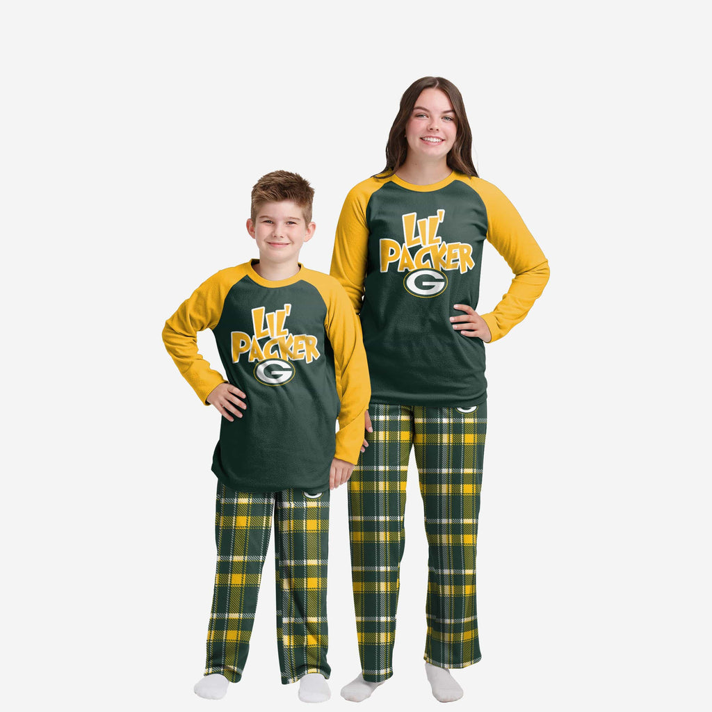Green Bay Packers Youth Plaid Family Holiday Pajamas FOCO 4 - FOCO.com