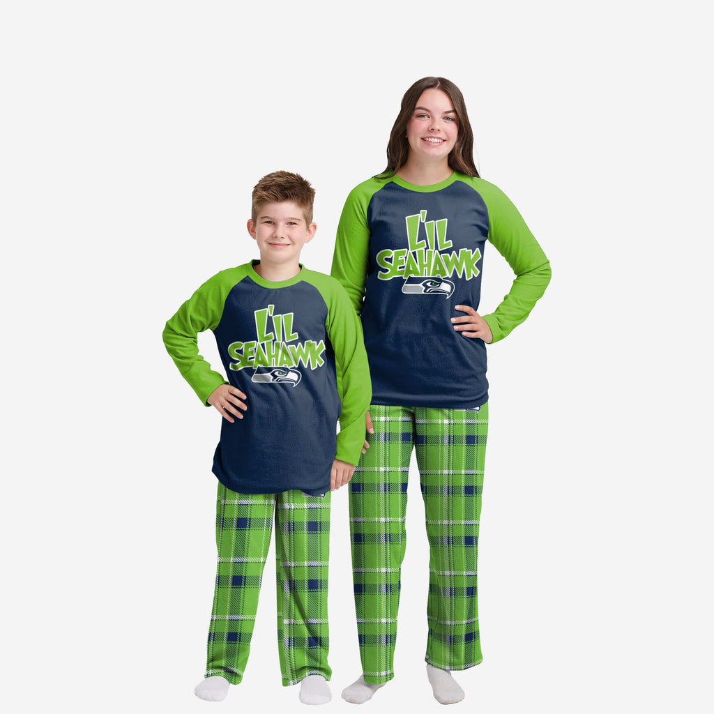 Seattle Seahawks Youth Plaid Family Holiday Pajamas FOCO 4 - FOCO.com