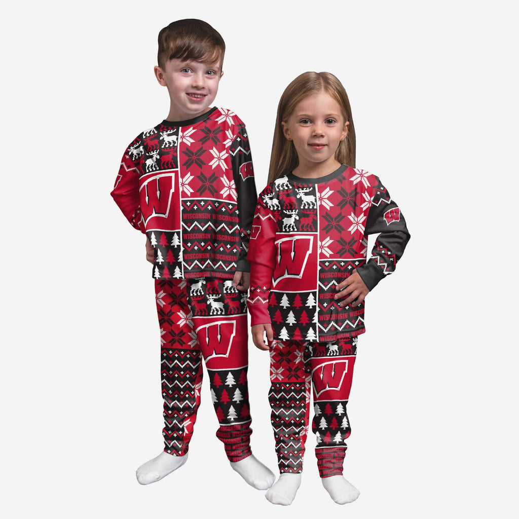 Wisconsin Badgers Toddler Busy Block Family Holiday Pajamas FOCO 2T - FOCO.com