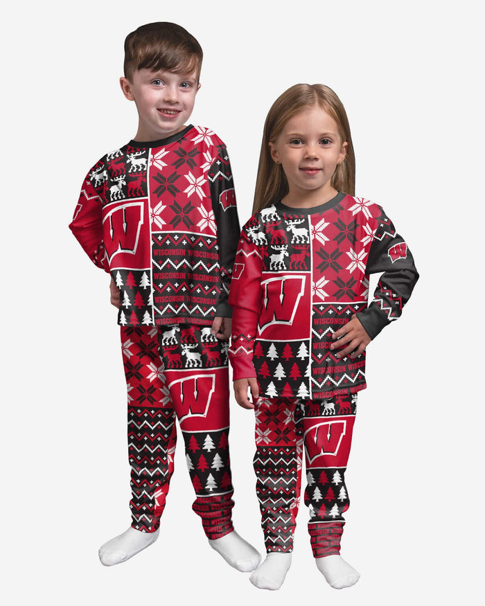 Wisconsin Badgers Toddler Busy Block Family Holiday Pajamas FOCO 2T - FOCO.com