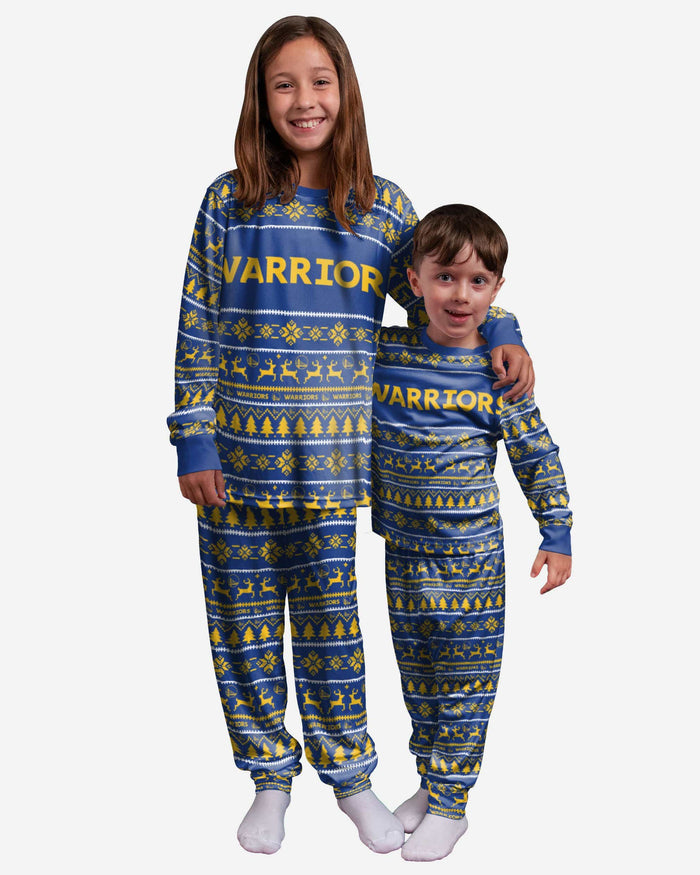 Golden State Warriors Youth Family Holiday Pajamas FOCO 8 (S) - FOCO.com