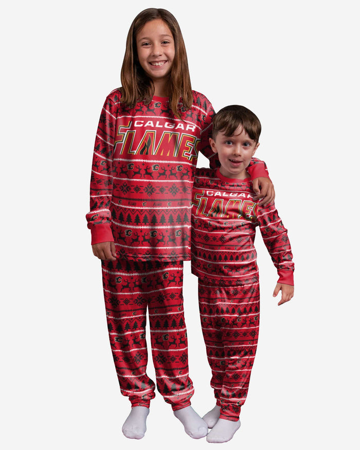 Calgary Flames Youth Family Holiday Pajamas FOCO - FOCO.com