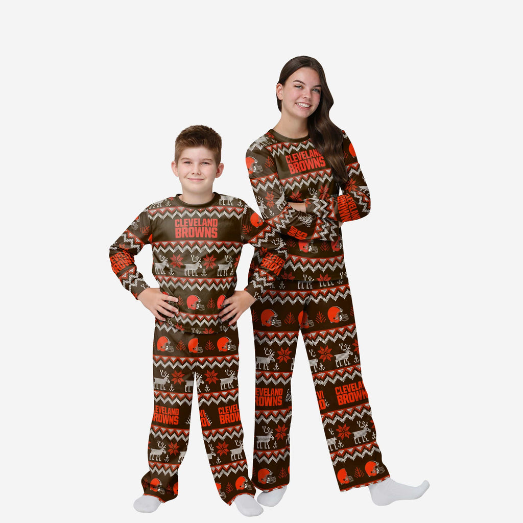 Cleveland Browns Youth Ugly Pattern Family Holiday Pajamas FOCO 4 - FOCO.com