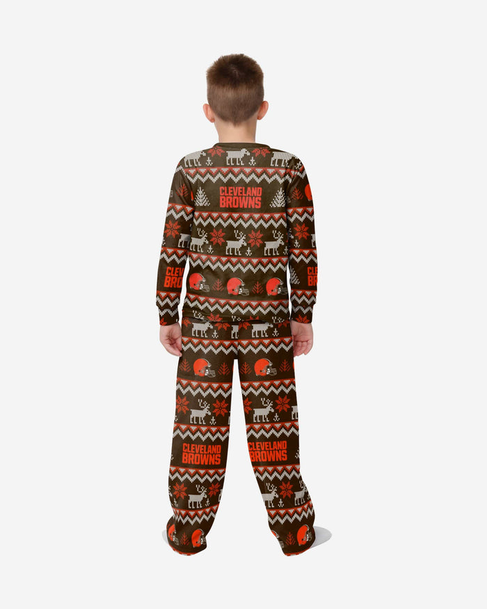 Cleveland Browns Youth Ugly Pattern Family Holiday Pajamas FOCO - FOCO.com