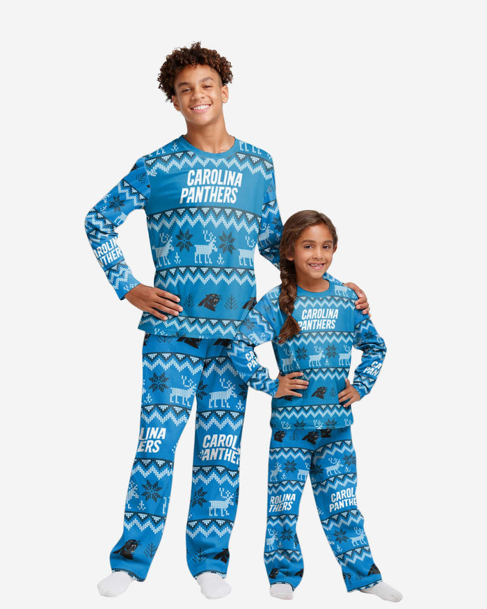 Carolina Panthers Youth Ugly Pattern Family Holiday Pajamas FOCO 4 - FOCO.com