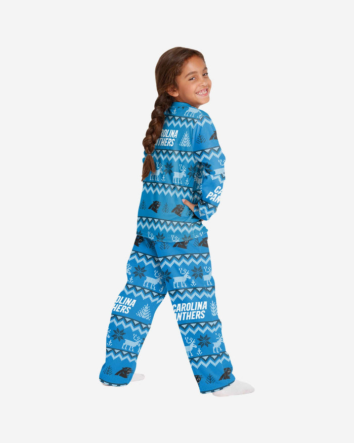 Carolina Panthers Youth Ugly Pattern Family Holiday Pajamas FOCO - FOCO.com