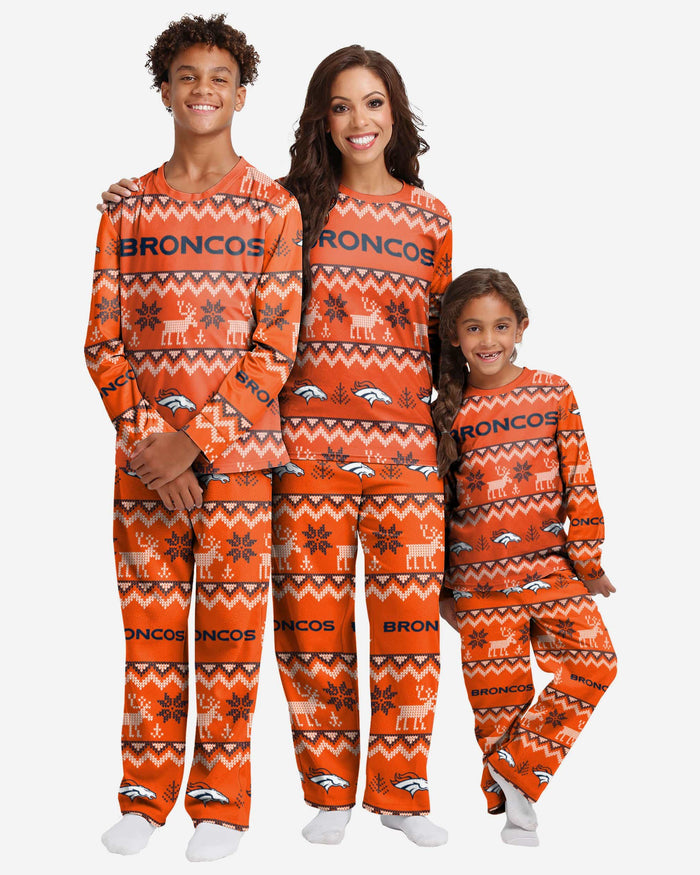 Denver Broncos Youth Ugly Pattern Family Holiday Pajamas FOCO - FOCO.com